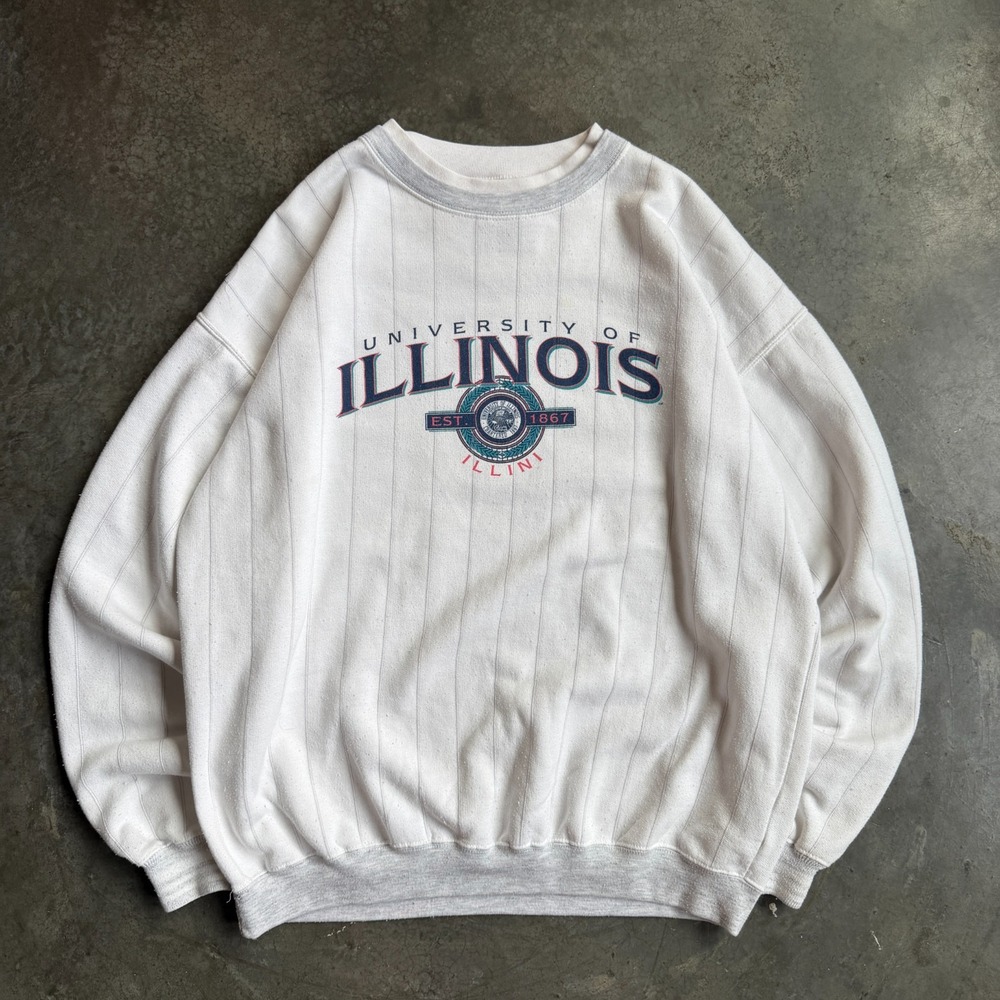 Vintage University of Illinois Chief Illiniwek RARE Sweatshirt Striped Mens L